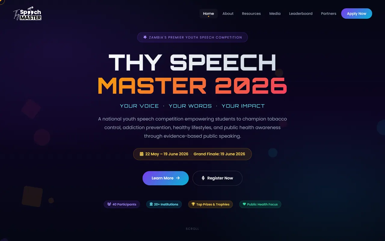 Thy Speech Master website, home page